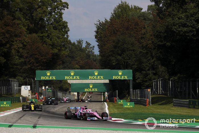 Sergio Pérez, Racing Point RP20, Daniel Ricciardo, Renault F1 Team R.S.20, Valtteri Bottas, Mercedes F1 W11