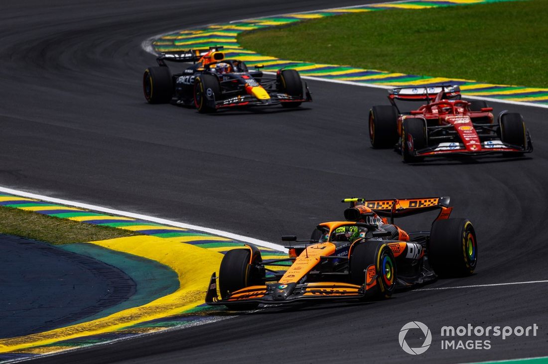 Lando Norris, McLaren MCL38, Charles Leclerc, Ferrari SF-24, Max Verstappen, Red Bull Racing RB20
