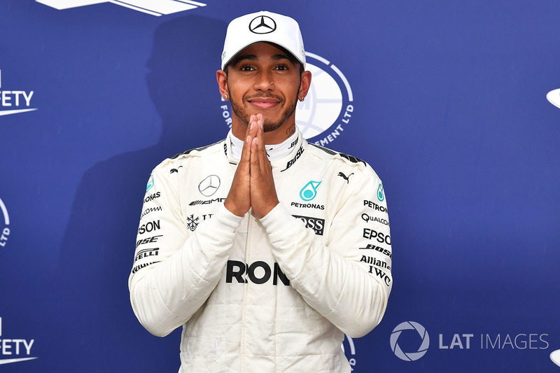 Pole sitter Lewis Hamilton, Mercedes AMG F1 celebrates in parc ferme