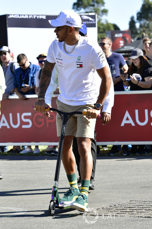 Lewis Hamilton, Mercedes-AMG F1 on a scooter
