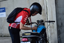 Sebastian Vettel, Ferrari with his Triumph motorbike