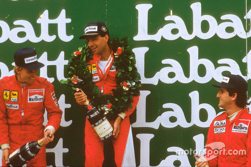 1. Michele Alboreto, Ferrari; 2. Stefan Johansson, Ferrari; 3. Alain Prost, McLaren