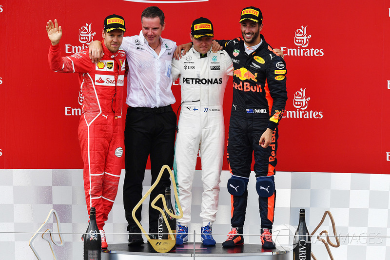 Podium: race winner Valtteri Bottas, Mercedes AMG F1, second place  Sebastian Vettel, Ferrari, third