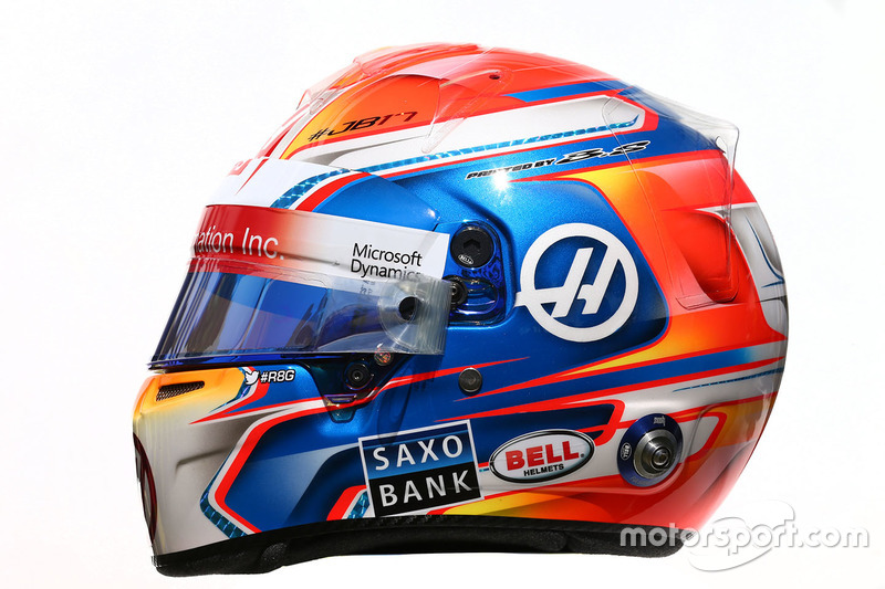 De helm van Romain Grosjean, Haas F1 Team