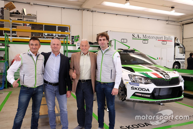 Guido d'Amore, Skoda Motorsport Italia, Michal Hrabánek, SKODA Motorsport Team Chief, Pavel Hortek, SKODA Motorsport Team Manager e Umberto Scandola, Skoda Motorsport Italia