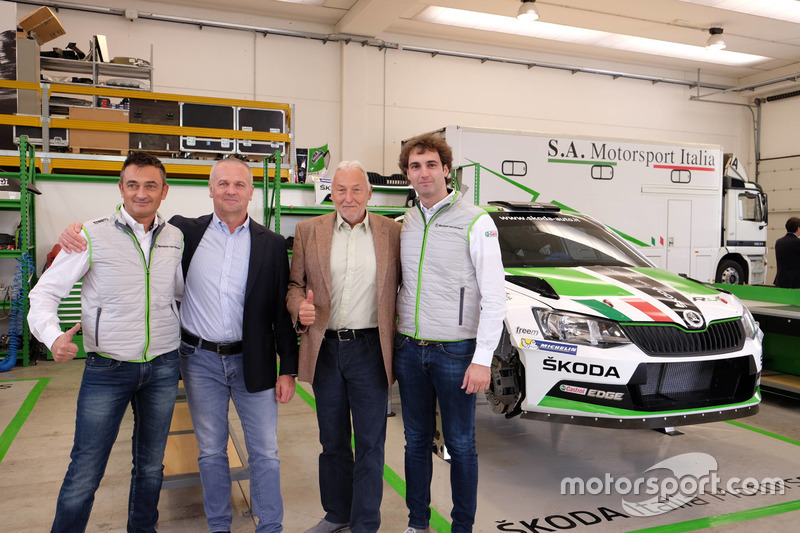 Guido d'Amore, Skoda Motorsport Italia, Michal HrabÃ¡nek, SKODA Motorsport Team Chief, Pavel Hortek, SKODA Motorsport Team Manager e Umberto Scandola, Skoda Motorsport Italia