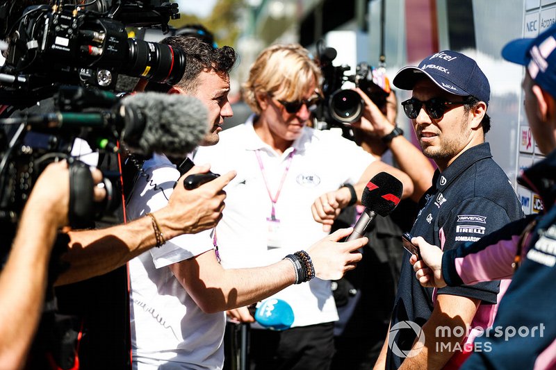 Sergio Perez, Racing Point talks to the press