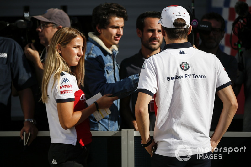 Charles Leclerc, Sauber, talks to the press