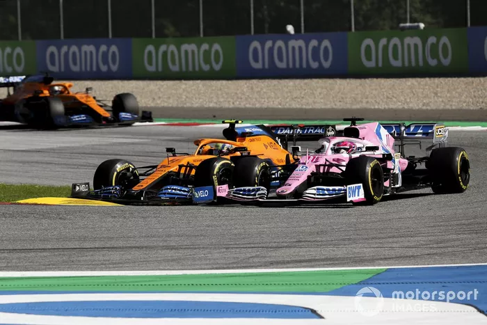 Lando Norris, McLaren MCL35, Sergio Pérez, Racing Point RP20