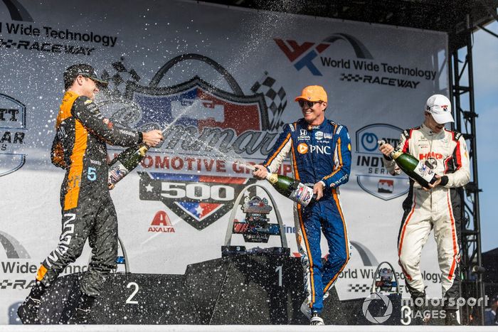 Scott Dixon, Chip Ganassi Racing Honda, Patricio O'Ward, Arrow McLaren Chevrolet, David Malukas, Dale Coyne Racing con HMD Honda