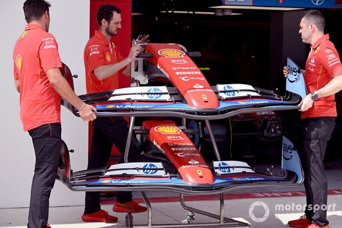 Alerones delanteros del Ferrari SF-24 en boxes 