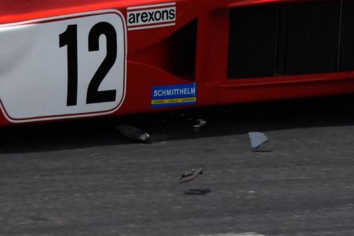 Dettaglio della Ferrari 312 B3 con Leclerc alla guida