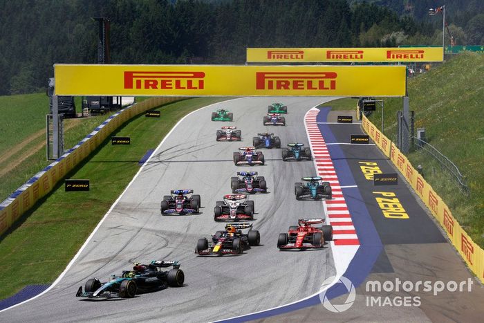 Lewis Hamilton, Mercedes F1 W15, Sergio Perez, Red Bull Racing RB20, Charles Leclerc, Ferrari SF-24, Kevin Magnussen, Haas VF-24, Esteban Ocon, Alpine A524
