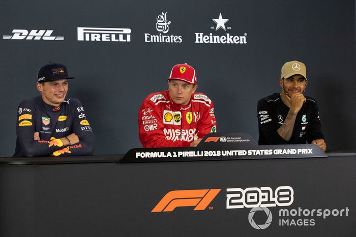 Max Verstappen, Red Bull Racing, Kimi Raikkonen, Ferrari y Lewis Hamilton, Mercedes AMG F1