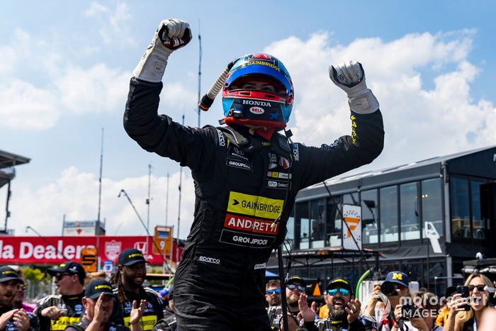 Ganador Colton Herta, Andretti Global w/ Curb-Agajanian Honda celebration