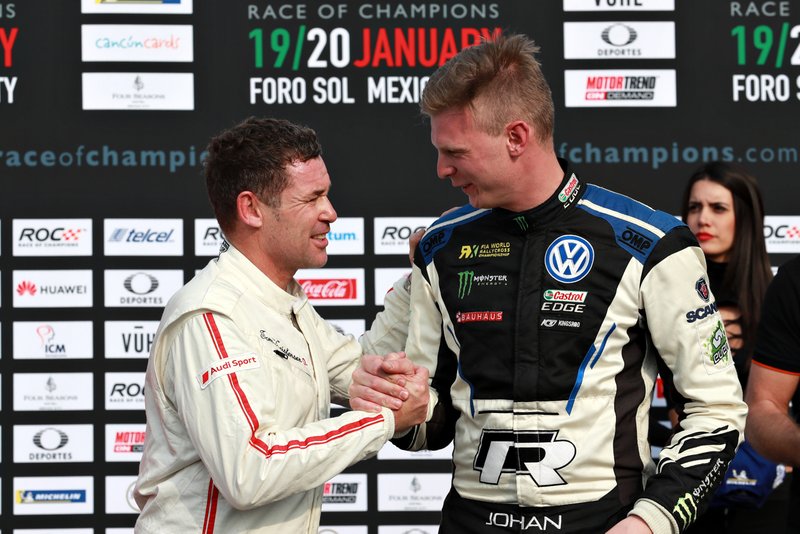 Tom Kristensen, Johan Kristoffersson of Team Nordic celebrate winning the ROC Nations Cup