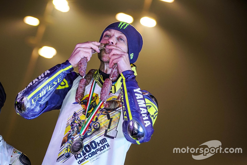 Valentino Rossi celebrates his victory