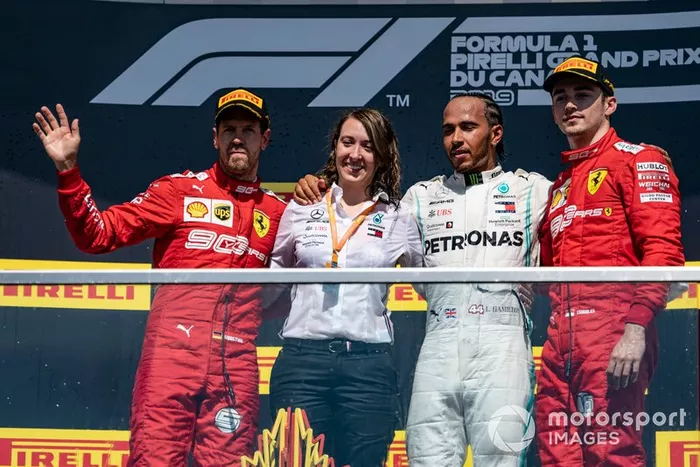 Podyum: 2. Sebastian Vettel, Ferrari, Yarış galibi Lewis Hamilton, Mercedes AMG F1, 3. Charles Leclerc, Ferrari