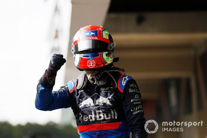 Pierre Gasly, Toro Rosso celebra en Parc Ferme 