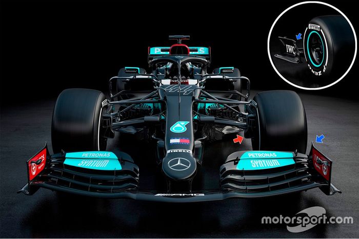 Detalles delanteros del Mercedes AMG F1 W12 