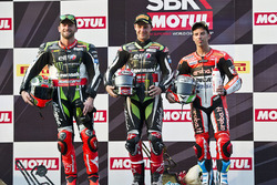 Podium : le vainqueur Jonathan Rea, Kawasaki Racing, le deuxième Tom Sykes, Kawasaki Racing, le troisième Marco Melandri, Ducati Team