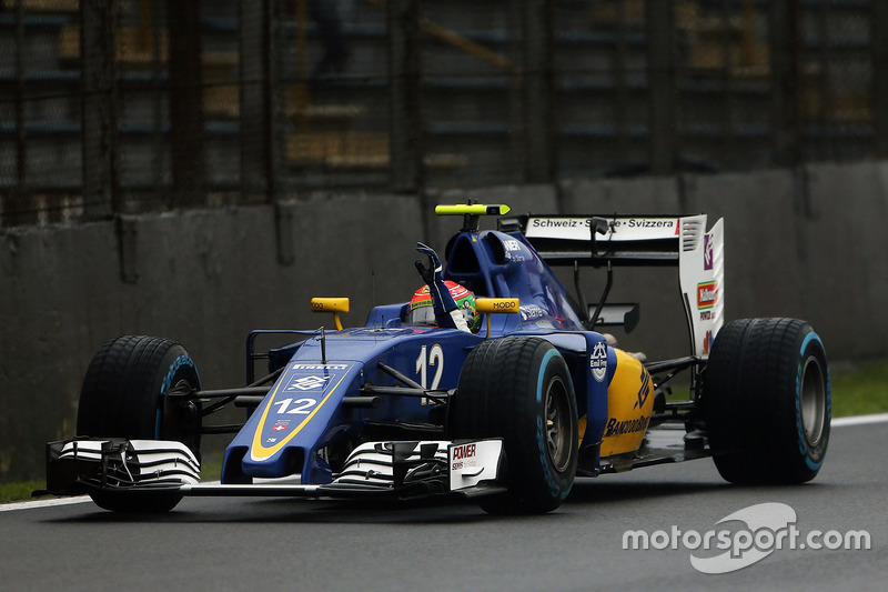 Felipe Nasr, Sauber C35 celebrates his ninth position at the end of the race