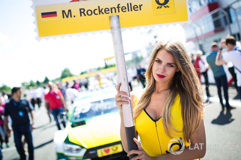 Grid girl of Mike Rockenfeller, Audi Sport Team Phoenix, Audi RS 5 DTM