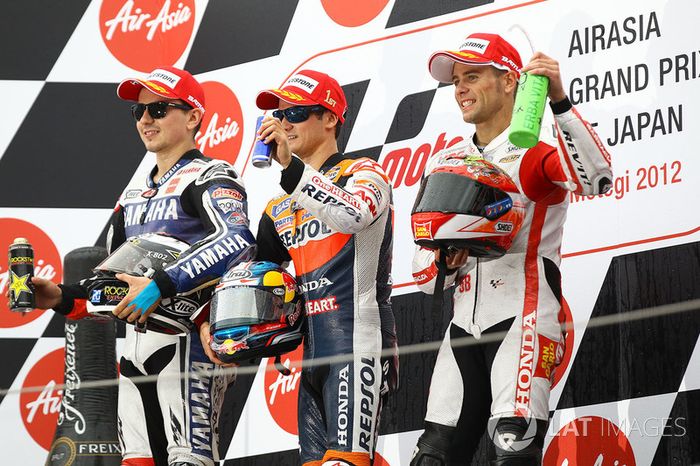 Podio: 1º Dani Pedrosa, 2º Jorge Lorenzo, 3º Alvaro Bautista