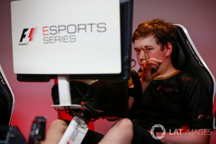 Brendon Leigh celebrates after winning the E-Sports event
