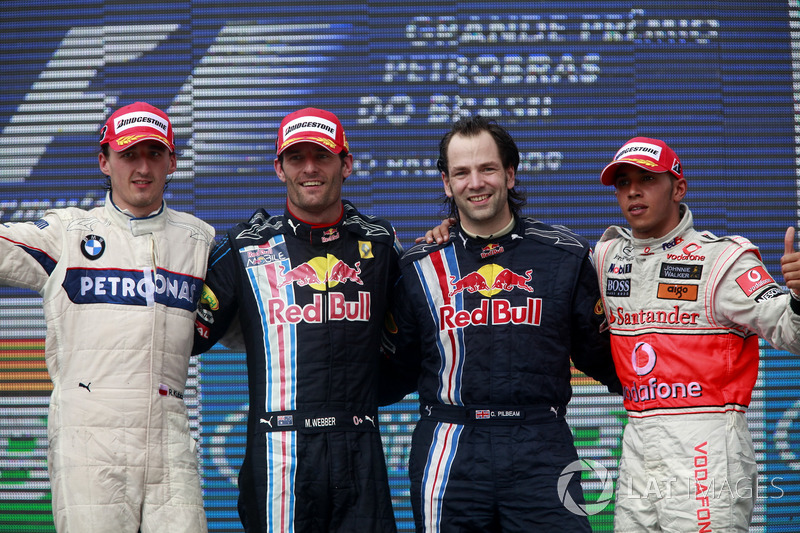 Podium: second place Robert Kubica, BMW Sauber, Race winner Mark Webber, Red Bull Racing RB5, Ciaron Pilbeam, Race Engineer, Red Bull Racing, third place Lewis Hamilton, McLaren