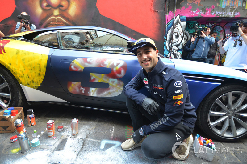 Daniel Ricciardo, Red Bull Racing with the street art styled Aston Martin DB11 in Hosier Lane