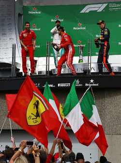 Sebastian Vettel, Ferrari celebrates on the podium