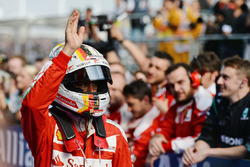 Second place Sebastian Vettel, Ferrari in parc ferme
