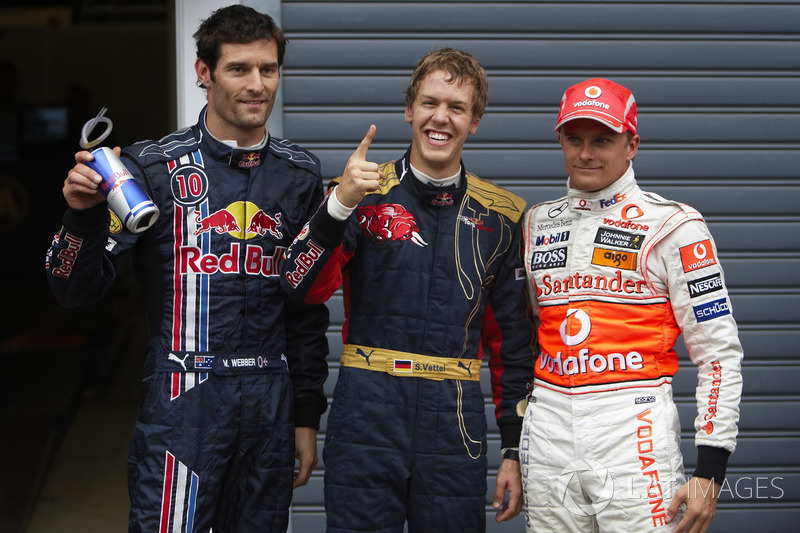 Le poleman Sebastian Vettel, Toro Rosso, Mark Webber, Red Bull Racing, Heikki Kovalainen, McLaren