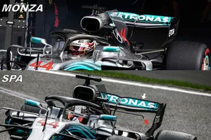 Mercedes W09, comparazione delle ali anteriori di Spa e Monza