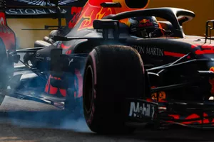 Max Verstappen, Red Bull Racing RB14, bloque une roue avant