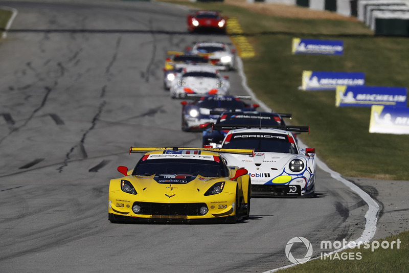 #3 Corvette Racing Chevrolet Corvette C7.R, GTLM: Antonio Garcia, Jan Magnussen, Marcel Fassler, #912 Porsche Team North America Porsche 911 RSR, GTLM: Laurens Vanthoor, Earl Bamber, Mathieu Jaminet
