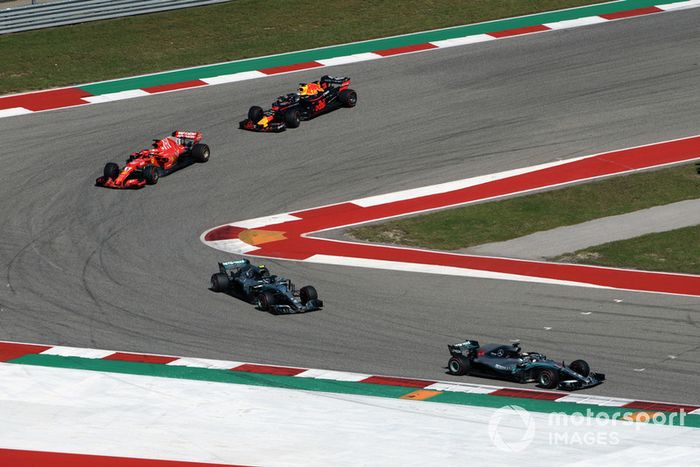 Lewis Hamilton, Mercedes-AMG F1 W09 , Valtteri Bottas, Mercedes-AMG F1 W09, Sebastian Vettel, Ferrari SF71H y Daniel Ricciardo, Red Bull Racing RB14 
