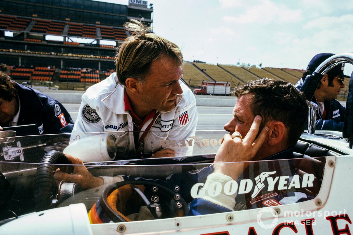 Speaking with much respected and loved team owner Dan Gurney at Ontario Motor Speedway in 1974. 