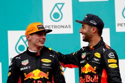 Max Verstappen, Red Bull Racing, race winner, Third place Daniel Ricciardo, Red Bull Racing, on the podium