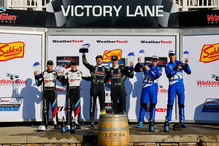 #14 Vasser Sullivan Racing w/Dreyer & Reinbold Lexus RC F GT3: Jack Hawksworth, Ben Barnicoat, James Calado, #1 Paul Miller Racing BMW M4 GT3 EVO: Neil Verhagen, Connor De Phillippi, Antonio Garcia, #64 Ford Racing Ford Mustang GT3: Ben Barker, Dennis Ols