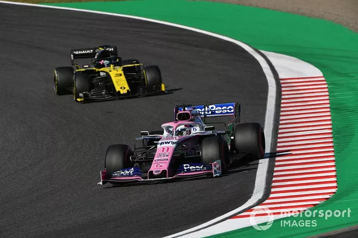 Sergio Perez, Racing Point RP19, Daniel Ricciardo, Renault F1 Team R.S.19