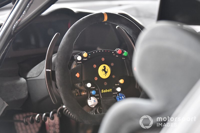 The cockpit of a Ferrari Challenge racer