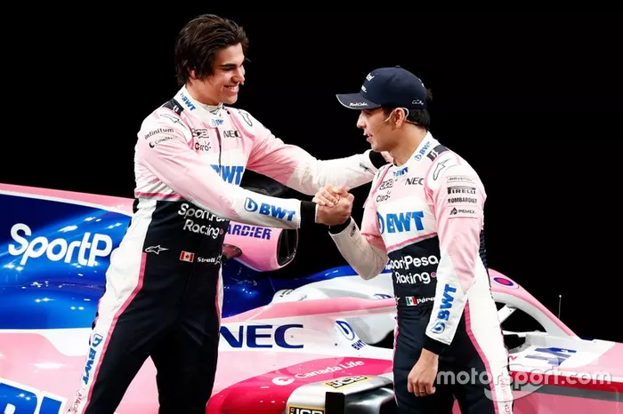 Sergio Perez, Racing Point, Lance Stroll, Racing Point, lors de la présentation de la livrée 