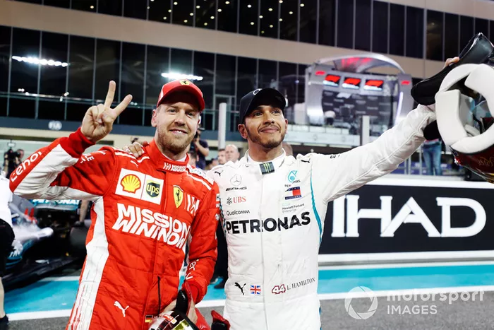 Sebastian Vettel, Ferrari, and Lewis Hamilton, Mercedes AMG F1