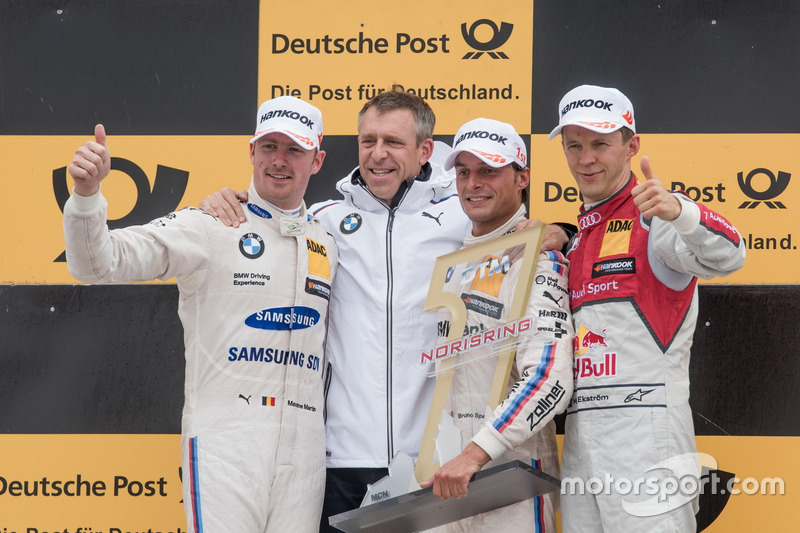 Podium: Race winner Bruno Spengler, BMW Team RBM, BMW M4 DTM, second place Maxime Martin, BMW Team RBM, BMW M4 DTM, third place Mattias Ekström, Audi Sport Team Abt Sportsline, Audi A5 DTM, Bart Mampaey, Team principal BMW Team RBM 