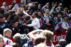 Lewis Hamilton, Mercedes AMG F1, celebrates victory in parc ferme