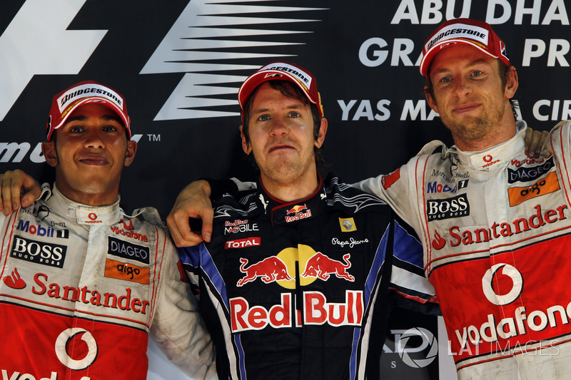 Podium: Race winner Sebastian Vettel, Red Bull Racing, second place Lewis Hamilton, McLaren, third p