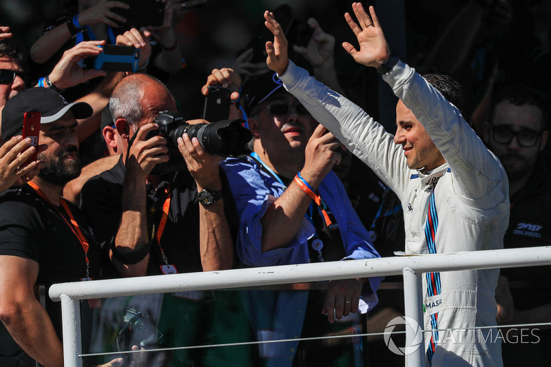 Felipe Massa, Williams celebrates his last Brazilian race on the podium