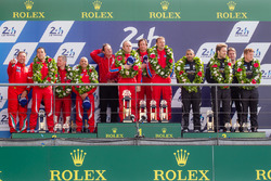 LMGT Am podium: class winners #62 Scuderia Corsa Ferrari 458 Italia: Bill Sweedler, Jeff Segal, Townsend Bell, second place #83 AF Corse Ferrari 458 Italia: François Perrodo, Emmanuel Collard, Rui Aguas, third place #88 Abu Dhabi Proton Competition Porsche 911 RSR: Khaled Al Qubaisi, Patrick Long, David Heinemeier Hansson